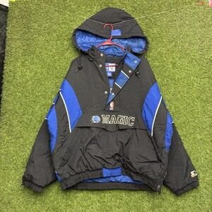 VintagOrlando Magic Starter Jacket Mens XL Quarter Zip Black Pullover Puffer 90s